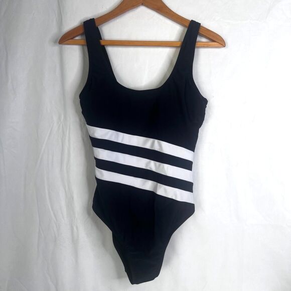 Cupshe NWT One Piece Swimsuit Size Medium Shelf Bra Striped Neutral Basic - Picture 10 of 10